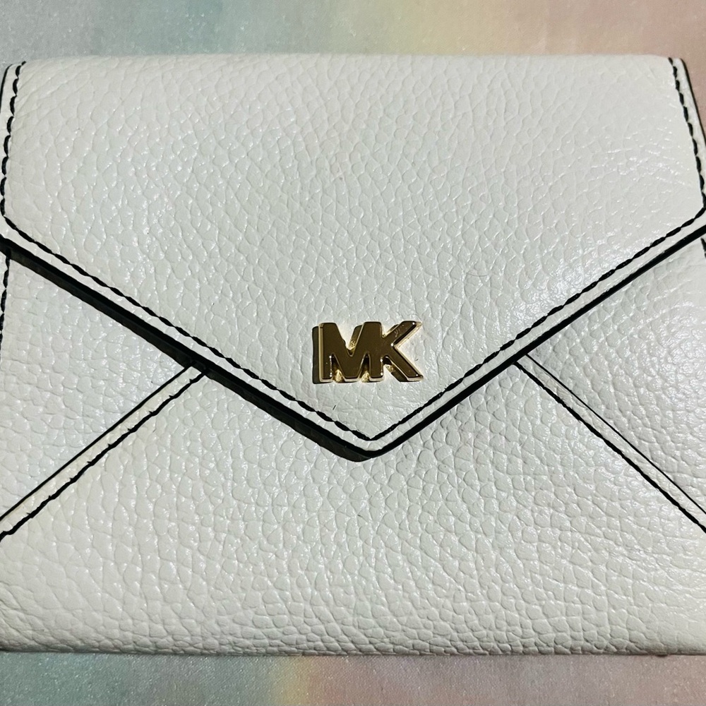 Michael Kors Cream Leather Clutch with Gold Logo